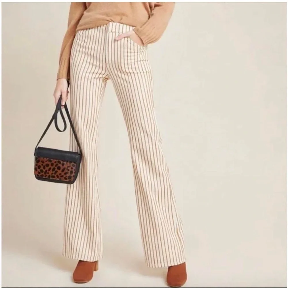 Anthropologie Kellie Orange and cream striped flare pants - Picture 1 of 8